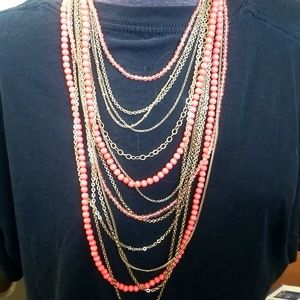 14 strand gold and coral fashion necklace
